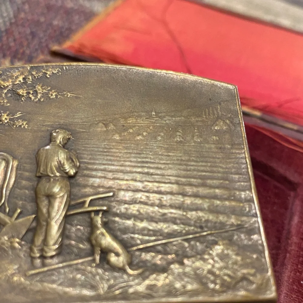 G. Dupre Antique Bronze medal late 1800’s/1900’s agricultural/mother with child - Picture 14 of 16